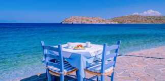 table for two with table cloth by the ocean