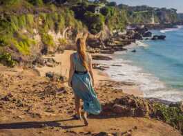 Young Woman Tourist On Pantai Tegal Wangi Beach