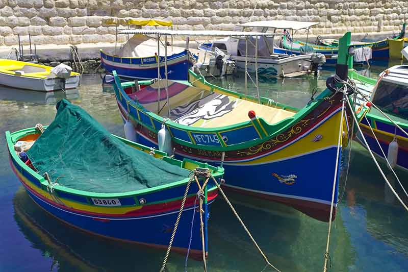 colourful local boats moored