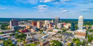 winston salem city aerial view from a distance