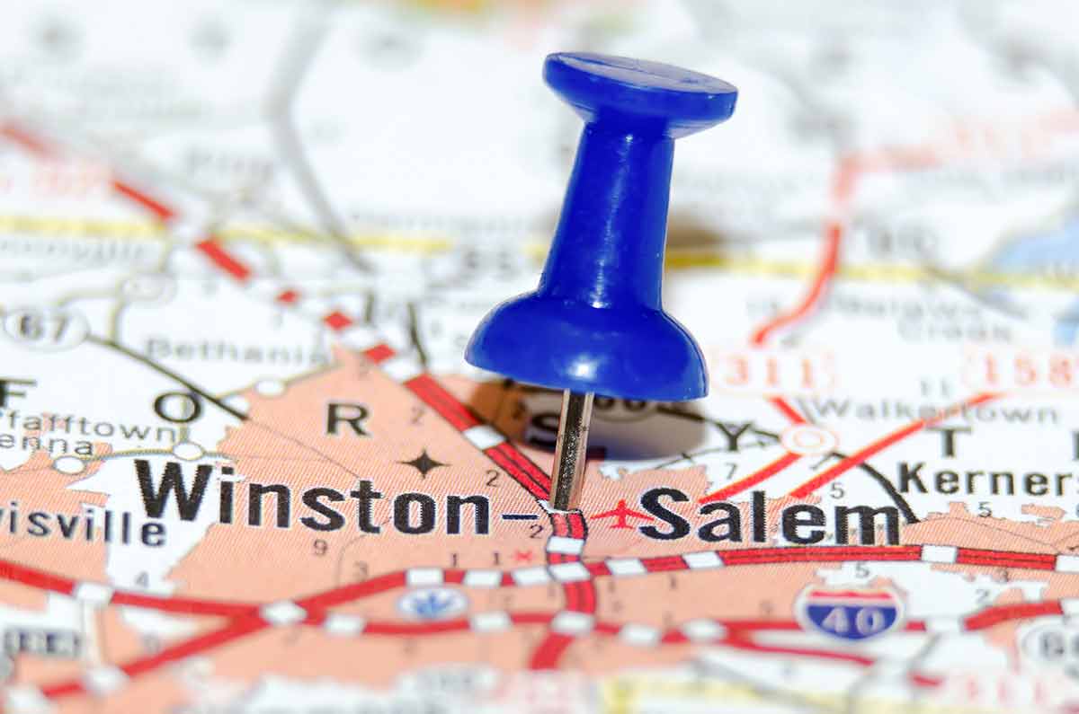 winston salem map with blue pin