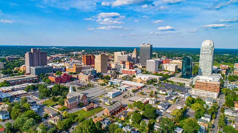 winston salem city aerial view from a distance