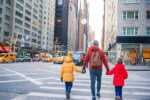 Family Of Father And Little Kids On Times Square
