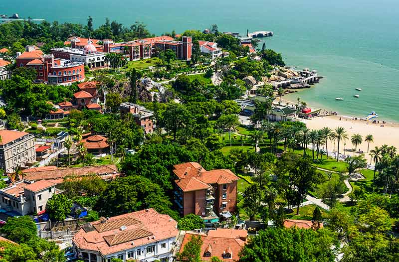 xiamen china beaches among the buildings and green parks